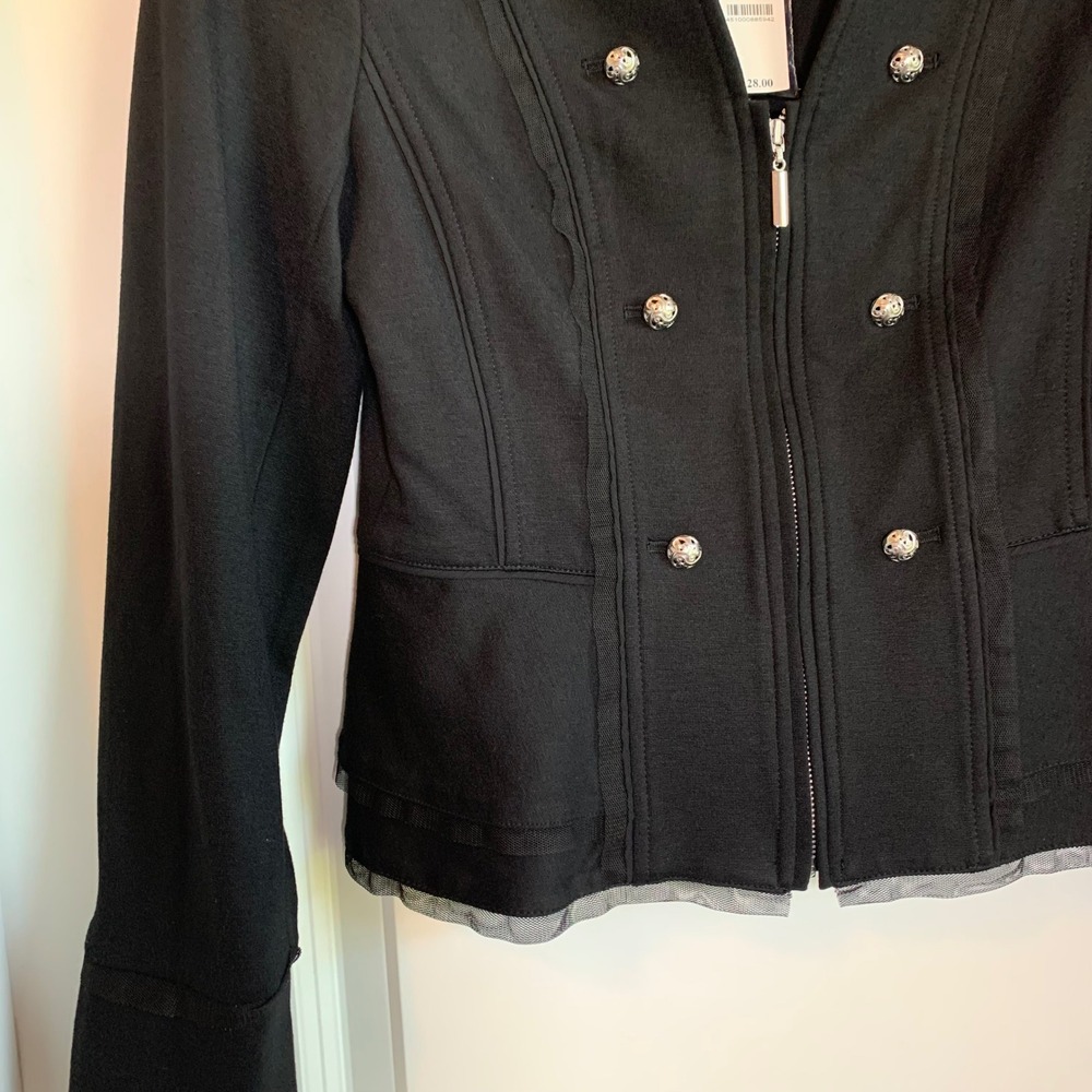 WHBM Military Peplum Jacket Mesh Trim Black Size 4 New $128 - Picture 2 of 10